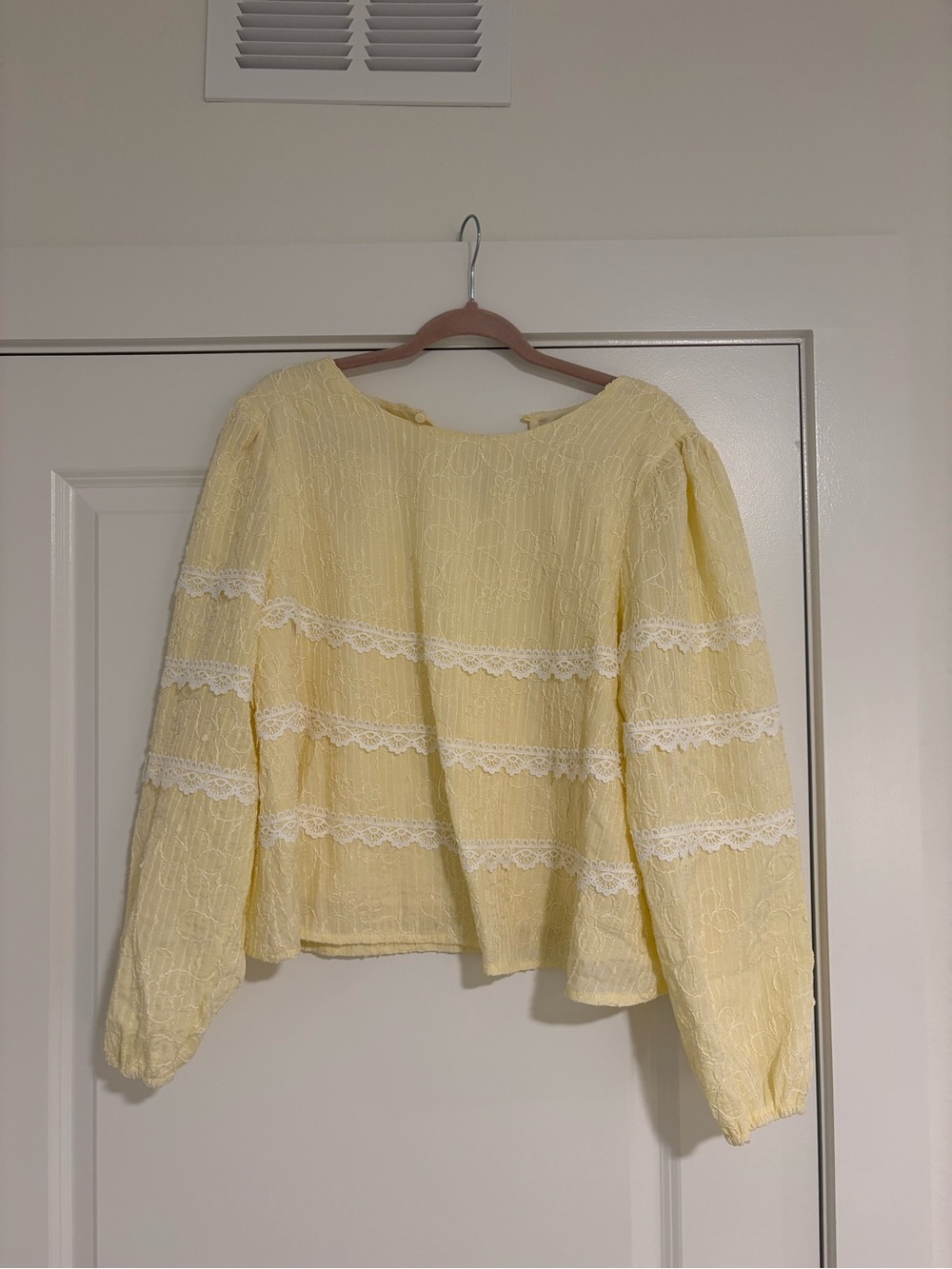 Light Yellow Lace-Trim Peasant Top - Women's